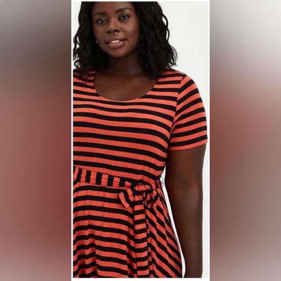 Torrid Rust & Black Stripe Tie-Waist Skater Dress - Picture 1 of 4
